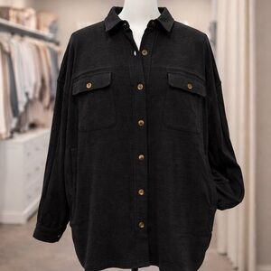 White Birch Oversized Shacket XL Black Button Front Pocket Soft Knit NWOT